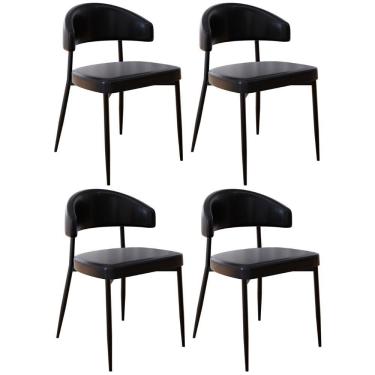 Imagem de Cadeira De Jantar Estofada Kit 4 Chloe M25 Sintético Preto - Mpozenato