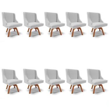 Imagem de Kit 10 Cadeiras Estofadas Giratória Para Sala De Jantar Lia Linho Cinza - Ibiza
