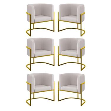Imagem de Kit 6 Cadeiras Poltrona Lua Veludo Gold Balaqui Bege