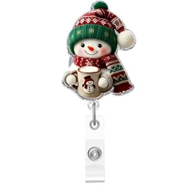 Imagem de Carretel de crachá de Natal, lindo crachá de acrílico de boneco de neve para crachá de identificação, suporte retrátil telescópico divertido de clipe de jacaré, acessórios para enfermeiras