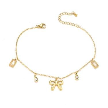 Imagem de Tornozeleira minimalista com pingente de laço para mulheres, minúscula, zircônia cúbica, quadrada, gota, borla, pingente, corrente de elos pendurados no tornozelo, joias de pé ajustáveis na moda