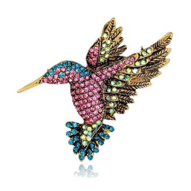 Imagem de Broche de beija-flor cintilante, crachá de lapela de animal incrustado de cristal para banquete vestido de formatura joias presente (azul/verde), standard, Cobre, Sem Pedra Preciosa