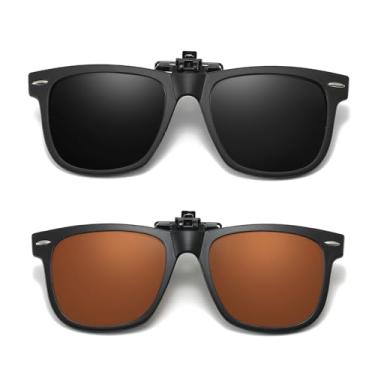 Imagem de Trysee Óculos de sol com clipe sobre óculos de grau para meninos e meninas de 6 a 12 anos polarizados, proteção UV400, flip up TS-CO-J31, D04 pacote com 2 (preto + preto/marrom), Medium