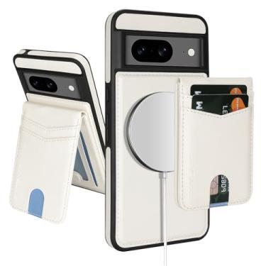 Imagem de SkyEagle Capa carteira compatível com Magsafe 2 em 1 destacável para Google Pixel 8 com porta-cartões mulheres e homens, couro sintético magnético com bloqueio de RFID, compartimentos de crédito, capa