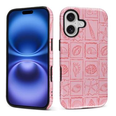 Imagem de Flivro Capa para iPhone 17, capa rígida de policarbonato e amortecedor interno de silicone, antiarranhões, à prova de choque, design fino, conchas do mar rosa verão