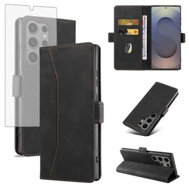 Imagem de Asuwish Capa carteira flip para celular Samsung Galaxy S25 Ultra 5G com protetor de tela de vidro temperado, capa fólio magnética, compartimento para cartão de crédito, suporte para celular S25Ultra