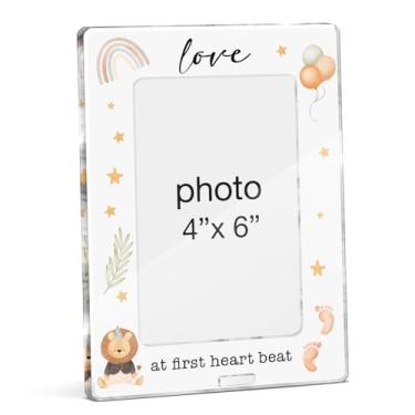 Imagem de FTRBXT Moldura para fotos de presentes reveladores de gênero, anúncios de gravidez, presentes de lembrança, presentes de lembrança, amor ao primeiro batimento cardíaco, ultrassom de 10 x 15 cm