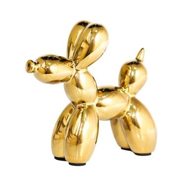 Imagem de Aartihejoy Estátuas criativas de cachorro balão pequeno escultura animal cerâmica moderna decoração de casa sala de estar decorações de mesa quarto escritório armário ornamento (ouro)