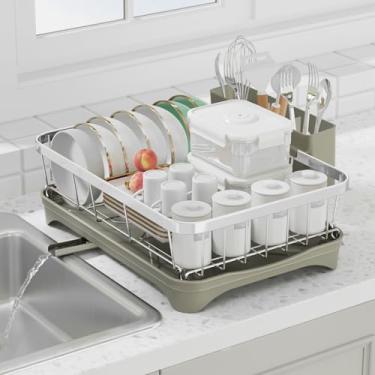 Imagem de Escorredor de pratos - Escorredor de pratos de aço inoxidável 304, bico ajustável, escorredores de pratos de drenagem automática para balcão de cozinha, grande capacidade para pratos, tigelas, copos