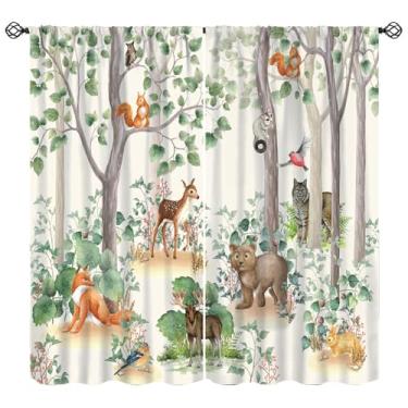 Imagem de Cortinas de animais da floresta, tratamentos de janela com estampa de animais selvagens rústicas da floresta, cortinas com isolamento térmico, bolso para varão, conjuntos de 2 painéis para quarto de