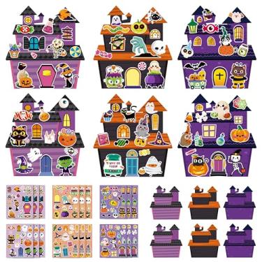 Imagem de 24 conjuntos de adesivos de casa assombrada ao vivo kit de artesanato para crianças Faça sua própria cena de casa de Halloween com adesivos para atividades infantis de Halloween