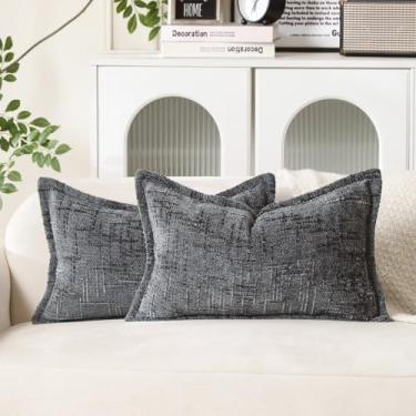 Imagem de Yamminess Pacote com 2 capas de almofada decorativas de chenille neutro macio de 30 x 50 cm, capas de almofada de fazenda para sofá, cama, sala de estar, decoração de casa, cinza