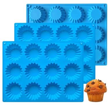 Imagem de Conjunto antiaderente, 3 peças, formas de bolo de silicone de 12 cavidades, formas de assar para brownies, cupcakes, pudim, forno, congelador, micro-ondas, lavável na lava-louças, reutilizável