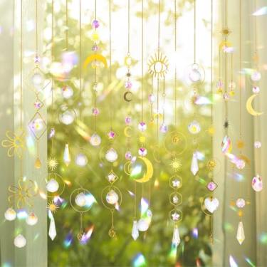 Imagem de Apanhador de luz prisma de cristal pendurado, 16 peças de cristais, enfeite de cristal para casa, jardim, árvore, escritório, festa, casamento, pingente de cristal para pendurar arco-íris
