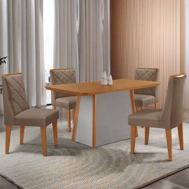 Imagem de Mesa De Jantar Diane 120cm Tampo Mdf Lam 4 Cadeiras Isadora Moderna Veludo Capuccino Off White