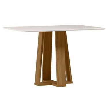 Imagem de Mesa De Jantar Rubi 120x80 Cm Com Vidro Ype Damasco Off White - New Ceval