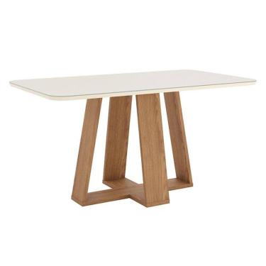 Imagem de Mesa De Jantar Lins 160 Cm Canto Arredondado Com Vidro Nature Off White - Henn
