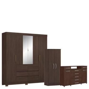 Imagem de Guarda Roupa Casal Cádis Com Multiuso Viena Com Cômoda London Café - Demóbile