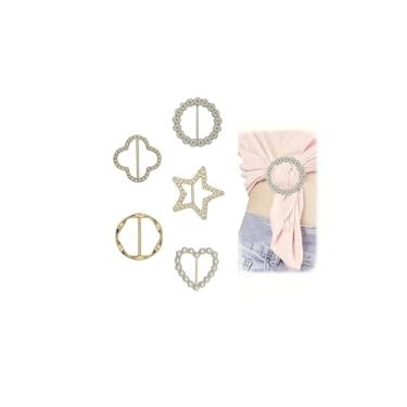 Imagem de ZHDHDQ 5 peças de clipe de anel de lenço de seda, prendedores de gravata para mulheres, cachecol de seda, anel, clipe de cintura, botão de canto com nó, margarida, estrela, círculo, fivela, roupas