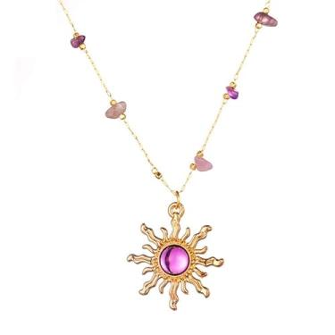 Imagem de GLMOCM Colar de sol de cristal feminino com pingente de sol dourado e pedra natural ametista colares gargantilha colares de cristal roxo joias modernas de Natal para mulheres, one size, Cobre, Sem