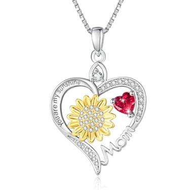 Imagem de HeartMelody Colares de coração de girassol para mulheres, You Are My Sunshine, banhado a ouro branco 18 K, colar com pedra do mês de nascimento, joias de girassol para todos os dias, presentes de