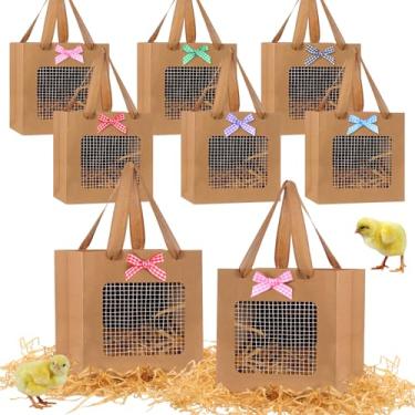 Imagem de AmazingSpark 12 peças de sacos de presente de festa de frango com janela ráfia grama laço palha animal de fazenda caixa de presente sacos de compras para adotar uma festa de pintinho, doces, Natal