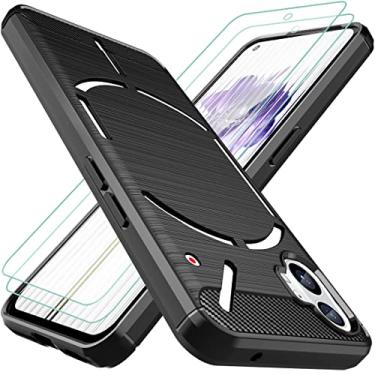 Imagem de Osophter for Nothing Phone 1 Case, Nothing Phone Case com 2 peças Protetor de Tela Flexível de Absorção de Choque Capa Protetora de Celular de Borracha TPU Flexível para Nada Telefones (1)-Preto