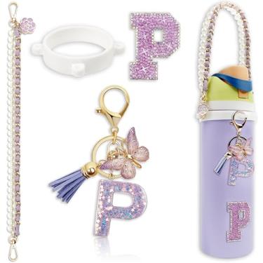 Imagem de Acessórios de letras para garrafas de água Owala – 680 g 947 g 1,134 g, com lindo pingente inicial e alça de alça, compatível com Free Sip, copo de café, Owala Kids, Sway, Stanley Cup Accessories