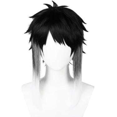 Imagem de Peruca de cosplay meio a meio Akutagawa preta mista  branco