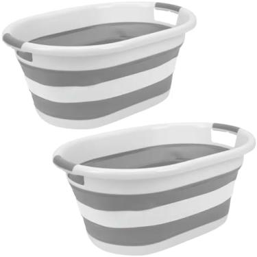 Imagem de Cestos Balde Dobrável Retrátil Flexível Retangular Silicone Lavanderia balde dobrável para água Para Lavanderia, Organização e Armazenamento Dobrável(2 Cestos 26L)