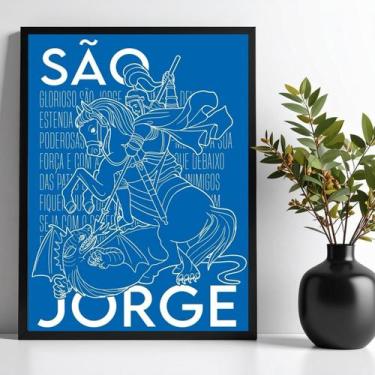 Imagem de Quadro Decorativo São Jorge Azul 45X34Cm - Com Vidro - Quadros On-Line