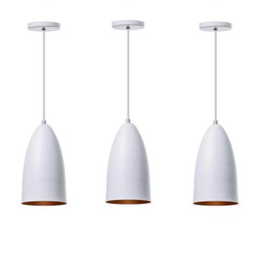 Imagem de Kit 3 Lustre Pendente Bala M Branco Alumínio Decoração - Ideallume