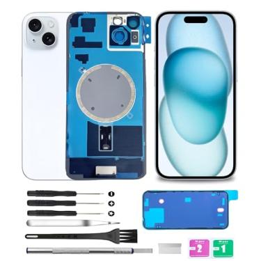 Imagem de Yuntunele Tampa traseira de vidro (inclui vidro de lente, suporte, ímã) Substituição compatível com iPhone 15 Plus Todas as operadoras com conjunto de ferramentas profissionais (azul)