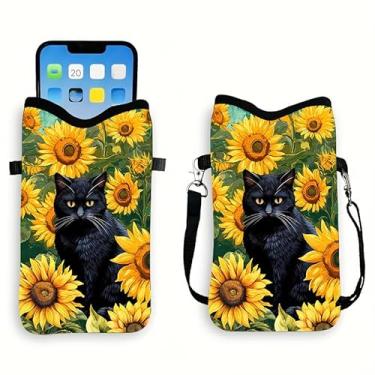 Imagem de Bolsa transversal de girassol, bolsa de celular leve para gatos com alça, bolsa transversal para celular, bolsa de ombro cruzada para viagens, presentes de aniversário para mulheres