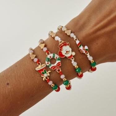 Imagem de Pulseira de amuleto de Natal para mulheres, joias da amizade, presente de férias, acessório de Natal, Medium, Latão, Sem Pedra Preciosa