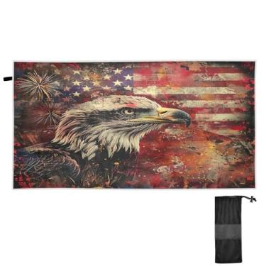 Imagem de Blueangle Toalha de praia com bandeira de águia careca - Toalhas de viagem compactas e leves - Toalha de secagem rápida super absorvente para natação, acampamento e férias (480)