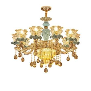 Imagem de Lustre de cristal de luxo em estilo europeu para villas e palácios - Design grandioso para sala de estar, sala de jantar de hotel e quarto | Luminária de destaque em cerâmica de alta qualida