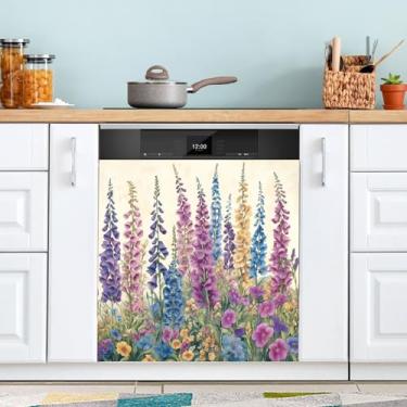 Imagem de ATTX Capa magnética para lava-louças Foxgloves and Iris, 58,4 cm C x 66 cm A, decoração da capa da máquina de lavar louça, decalques para armário doméstico e eletrodomésticos adesivos #182