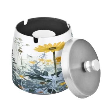 Imagem de Blueangle Cinzeiro de borboleta Wildflowers com tampa para cigarros, à prova de vento/à prova de chuva, aço inoxidável, sem fumaça, inodoro, cinzeiro para uso interno ou externo (432)