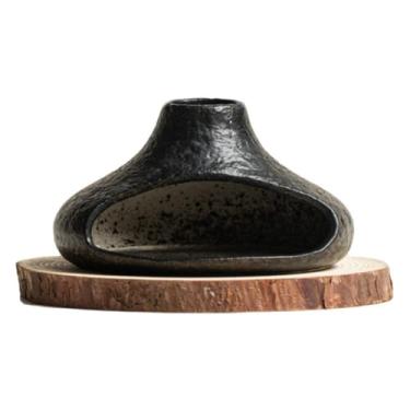 Imagem de Mini suporte de incenso para lareira com luz brilhante, queimador de aromaterapia de cerâmica com base de madeira – suporte multiuso de incenso/chip para decoração de casa, suporte Palo Santo