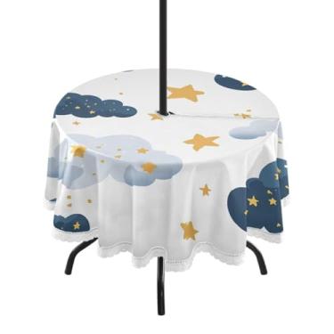 Imagem de Blueangle Toalha de mesa redonda impermeável com nuvens e estrelas de 152 cm com furo para guarda-chuva - Tecido resistente à prova de sol para todos os climas para pátio, acampamento, piquenique(187)
