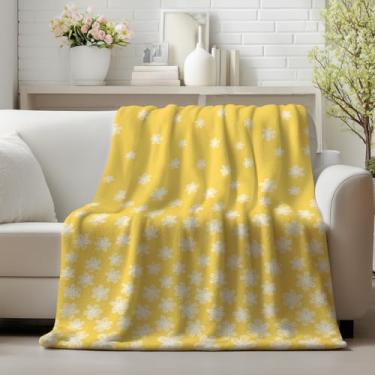 Imagem de Horaldaily Manta de flanela primavera verão, pintura em aquarela amarela, flores macias, felpudas, aconchegantes, cobertores de lã para sofá, cama, presente ideal para crianças, adultos, esposa, 152 x