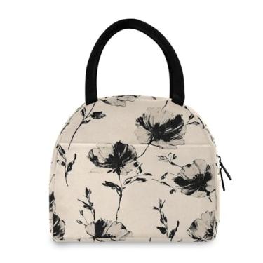 Imagem de GUIJI Lancheira abstrata com isolamento floral, reutilizável, à prova de vazamento, lancheira para mulheres e homens, lancheira térmica para trabalho e viagens