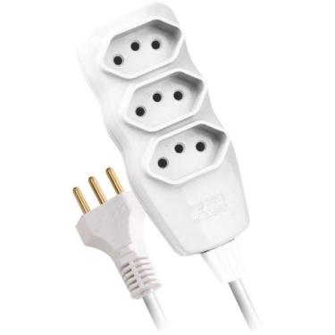 Imagem de Extensão Elétrica Tripolar 3M com 3 Tomadas Branca 10A - F.C.