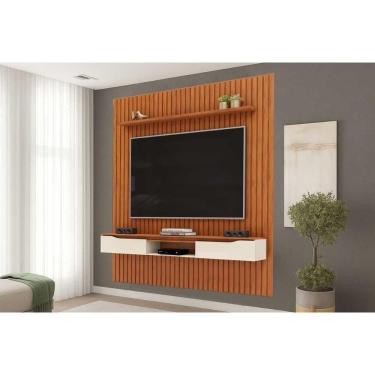 Imagem de Rack Bancada C/ Painel P/ Tv Isac 223x240cm Freijo/off White - Dj Móveis