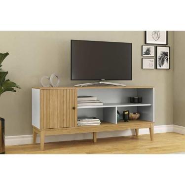 Imagem de Rack Bancada P/ Tv Até 55 Pol Mb 1056 C/ 1 Porta 136cm Mel/off White - Movelbento