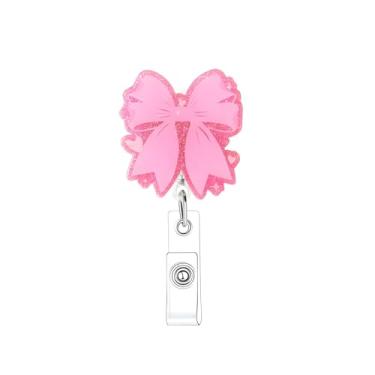 Imagem de Carretel de crachá de laço rosa fofo coração enfermeira carretel de crachá com clipe jacaré, suporte de crachá com glitter, clipe retrátil, engraçado, porta-crachá retrátil, ou enfermeira, médico