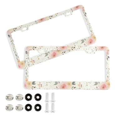 Imagem de SEHANY Molduras de placa de carro rosa dos namorados, capas de moldura de placa de carro de alumínio à prova de ferrugem com orifícios elípticos e parafusos serve para veículos padrão dos EUA tamanho