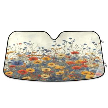 Imagem de ATTX Herbal Wildflowers Para-brisa Carro Para-brisa 139.7 cm x 70.1 cm Protetor solar universal com proteção UV, persiana de janela frontal automática dobrável para Sedans SUVs Caminhões #707