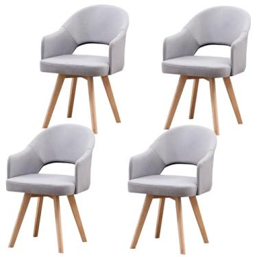 Imagem de Cadeiras giratórias modernas, cadeiras de jantar de meados do século com apoio de braço e pernas de madeira maciça preta para casa, escritório, cozinha, 4 peças